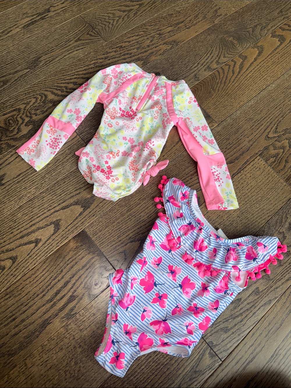 Nicole Miller Girls' Pink Floral One-Piece Swimsuits - Pink & White 3t bundle